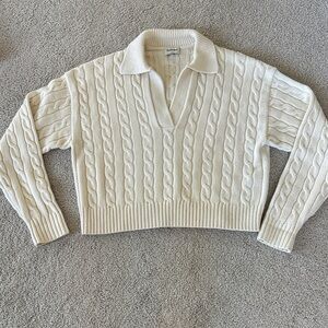 Sunday Best Collared cropped Cable Knit Sweater - Cream in size S